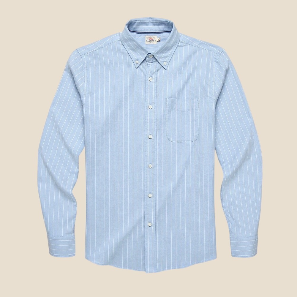 Faherty Stretch Oxford Shirt Blue Cloud Chalk Stripe Preppy Office Classic XL